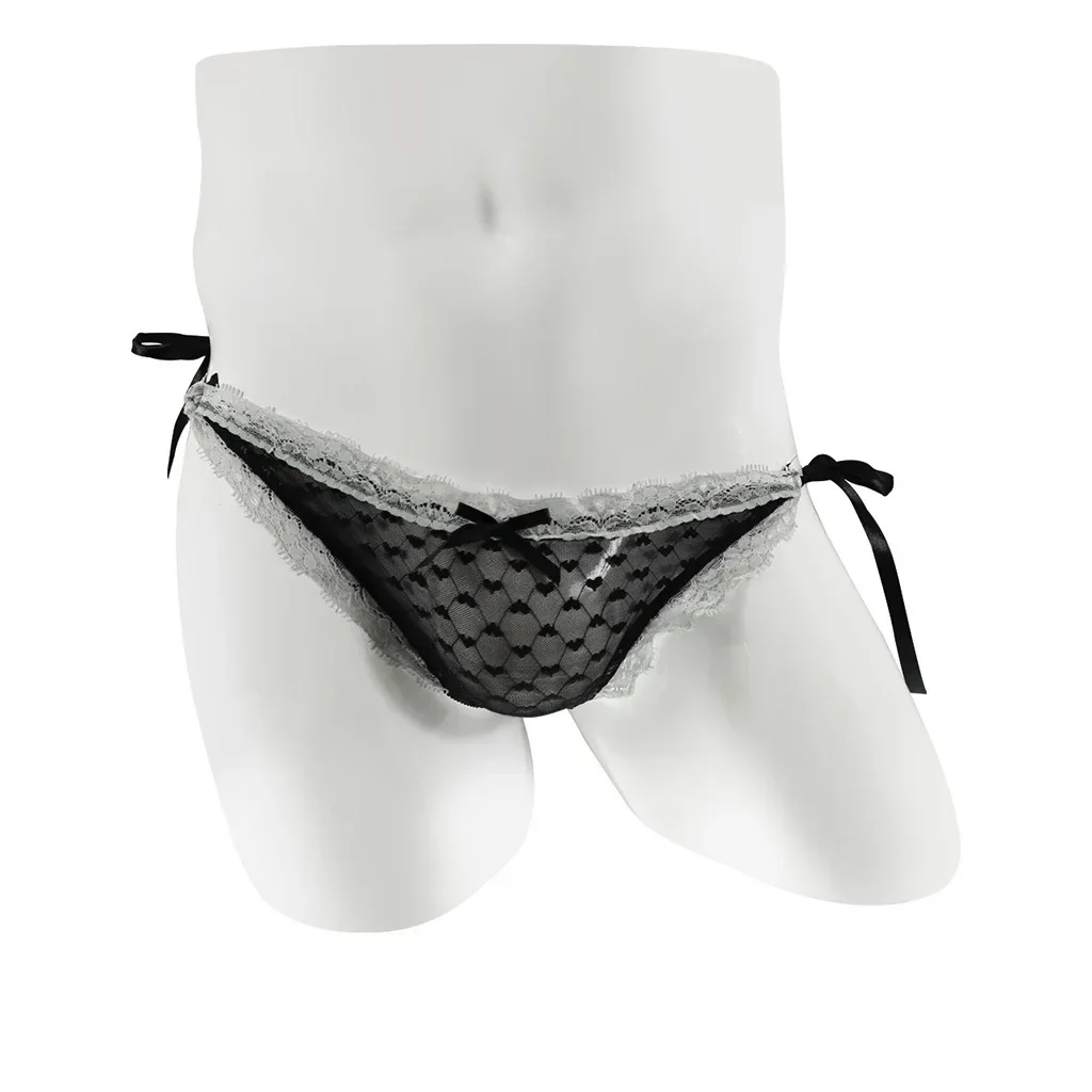 

Мужское эротическое короткое нижнее белье для геев, сексуальное нижнее белье с низкой талией, U-образная выпуклая сумка, манкини, сетчатое кружево, прозрачные бандажные трусы с ремешком, порно трусы
