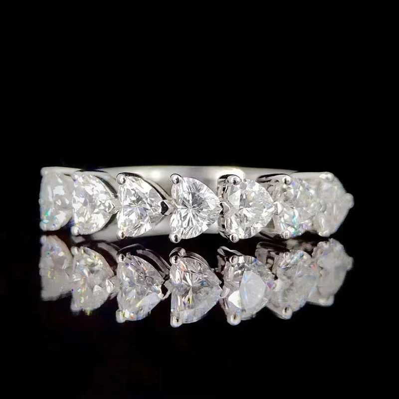 2.1 Ct Heart Cut Engagement Wedding Moissanite Lab Grown Diamond Band Ring Sterling Silver for Women