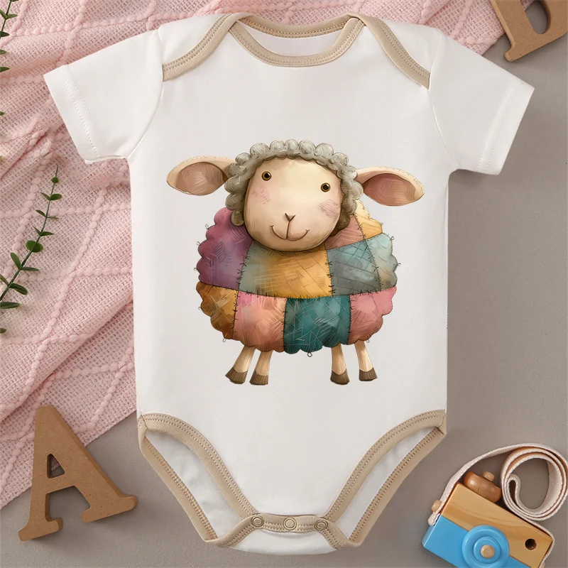 

100% хлопковая ткань, кукольная овечка, милый принт, удобное мягкое боди для ребенка, комбинезон для новорожденных от 0 до 12 месяцев