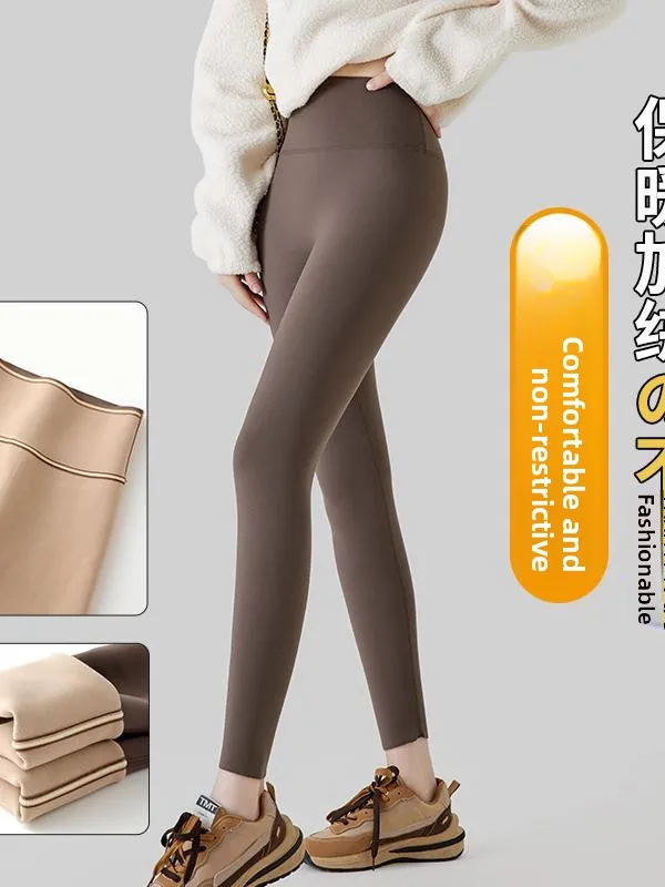 Nova cintura alta feminina fce forrado calças de yoga ajuste apertado camada base calças outerwear outono inverno plus size calças de nove pontos