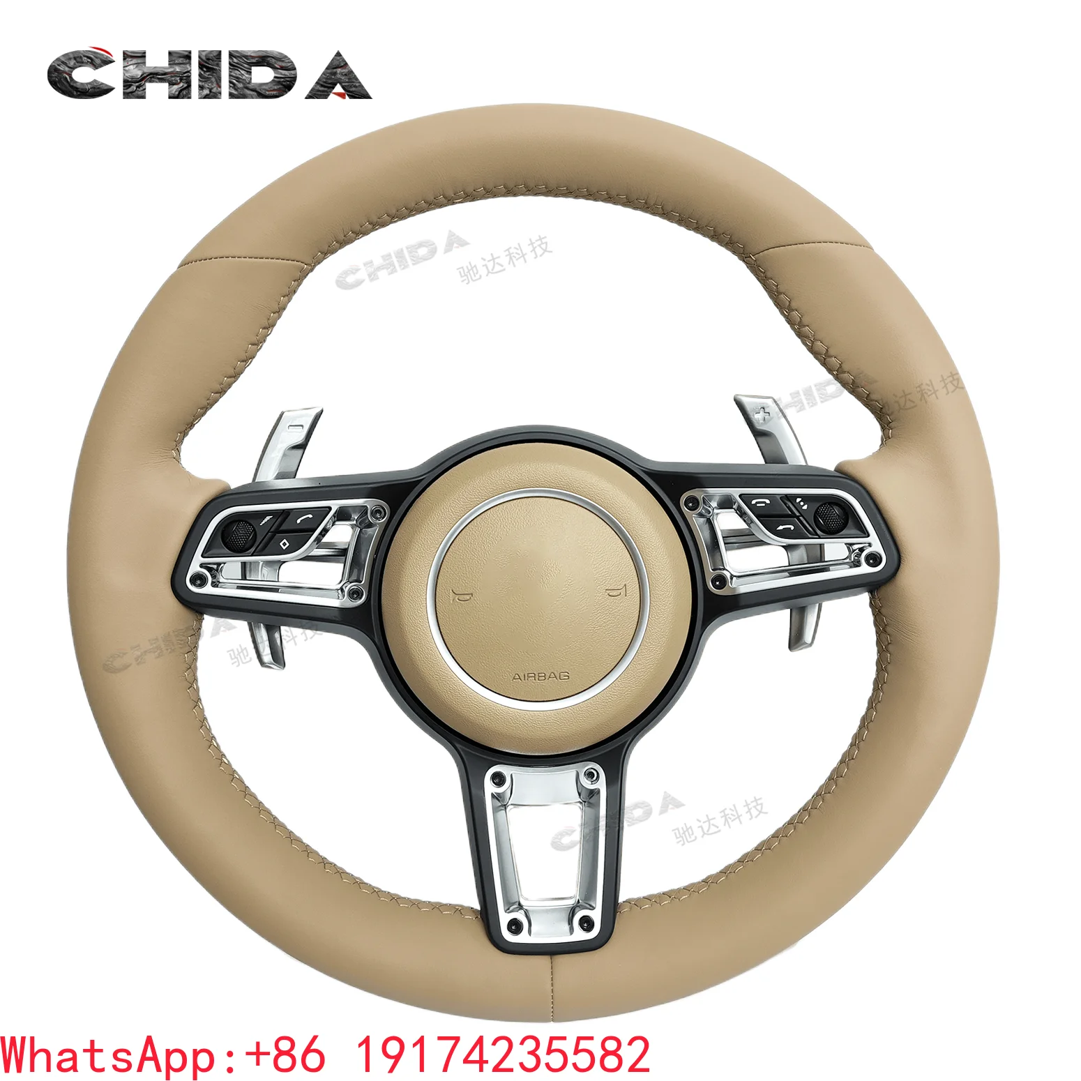 

Sporty Beige Leather Steering Wheel for 911 Boxster 987 996 GT Cayenne 957 958 Cayman 981 Panamera Macan