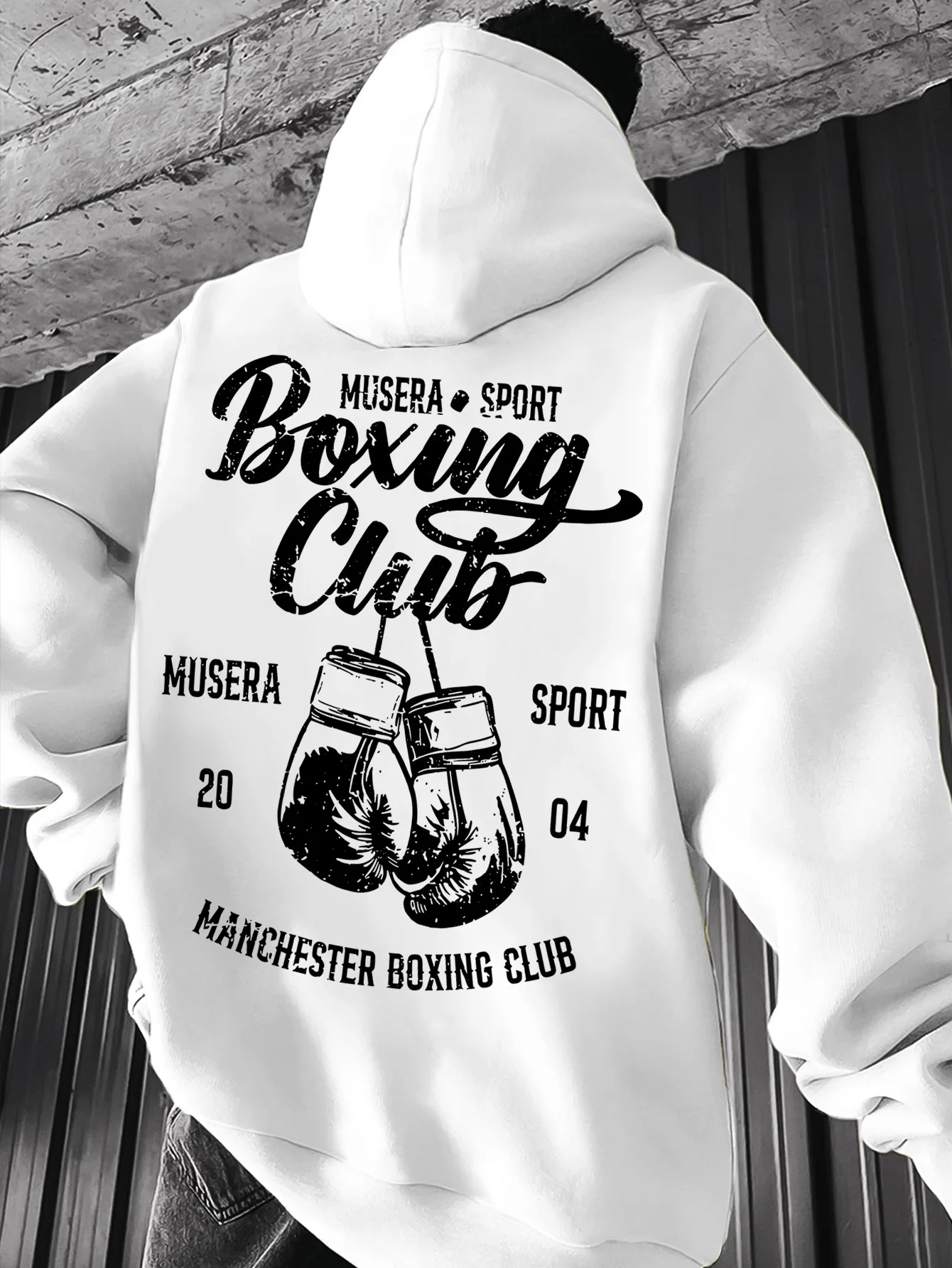Men' Vintage Boxing Hooded Sweatshirt - Boxing Club Back Print Hoodie with Glove, Loose Fit Pullover Hoodie Suitable for Gym, Training & Casual Wear, Machine Washable Fitness Apparel for Boxers