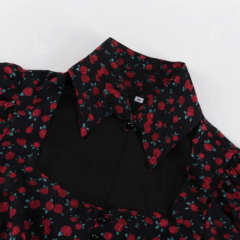 Elegantes Blumen-Korsett-Maxikleid für Damen Französischer Vintage-Stil Langarm Ausschnitt-Schlitz Bodycon Formelles Party-Abendkleid – Detail 6