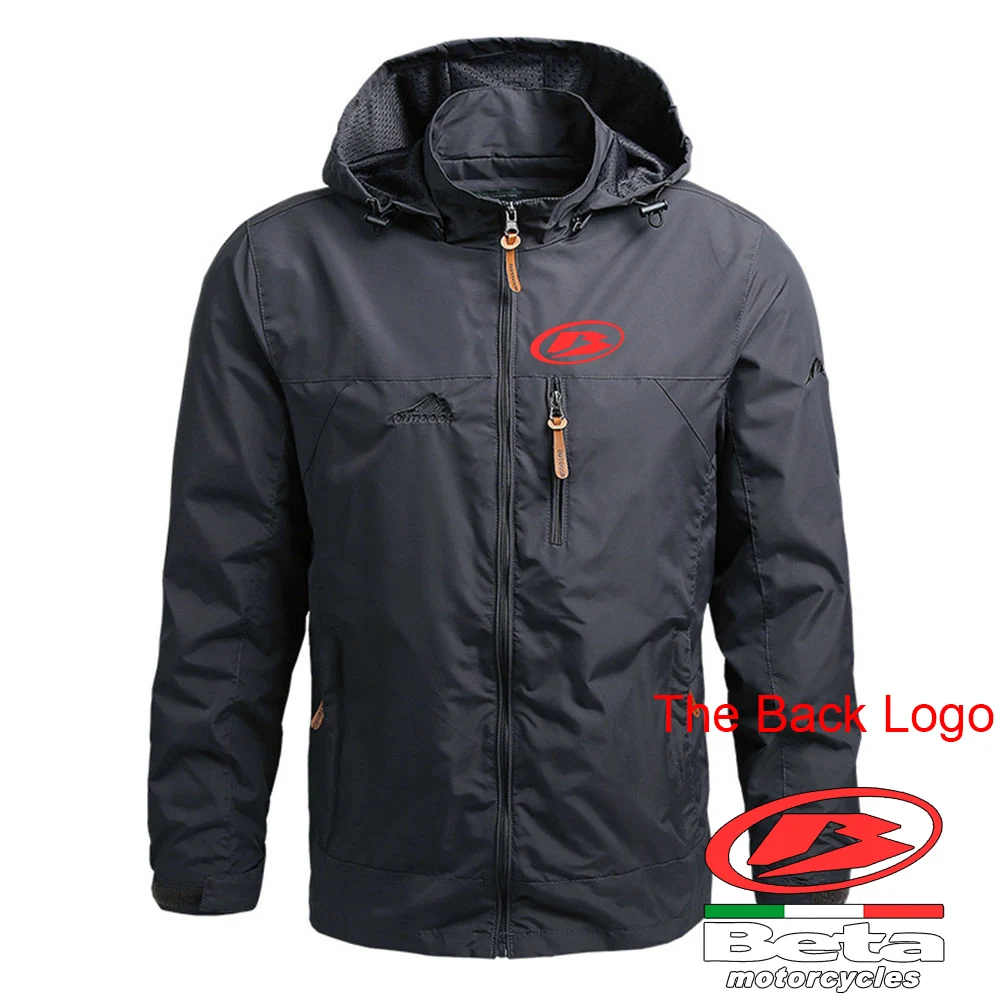 2023 Autumn New Man's Beta Racing Motocross Motorcycle Logo Printing Hooded Windbreaker Jacket Solid Color Zipper Cardigan Coats