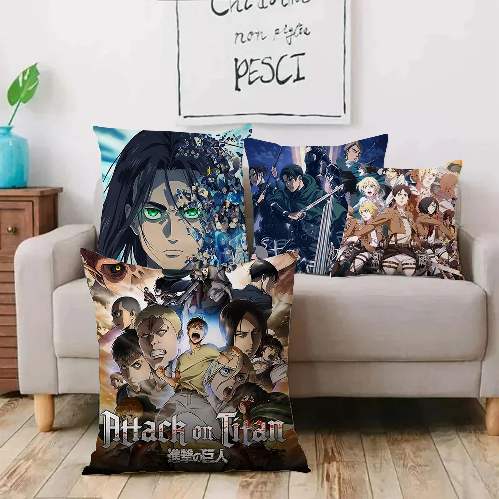 Anime A-Attack On TitanS fodere per cuscini Cartoon Sofa decorativo casa stampa fronte-retro breve peluche carino fodera per cuscino