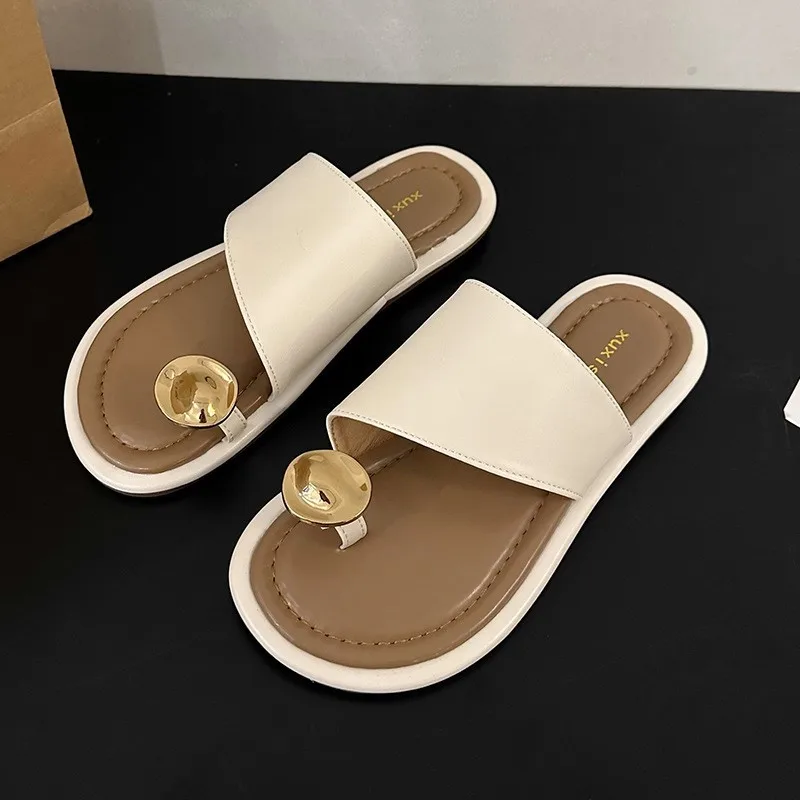 Gioio Shoes Store Small Metal Slip-on Sandals Fashion Women's Spring And Summer New Flat Flip-flops Beach Sandals Drop Shipping