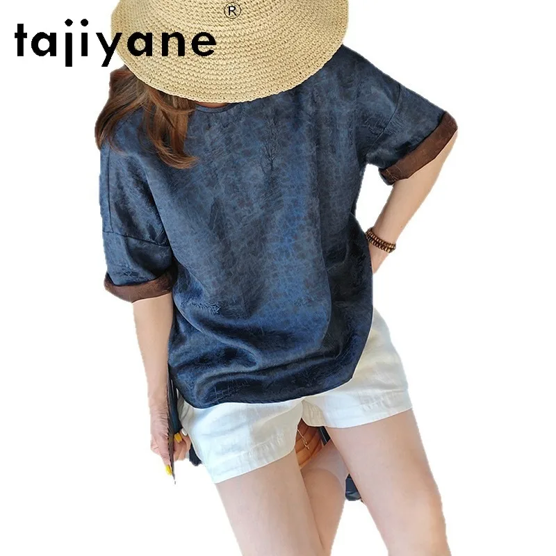

TAJIYANE 100% Mulberry Silk Women's Blouses and Shirts High-end Shirt Vintage Clothes Jacquard Tops for Women Рубашка Женская