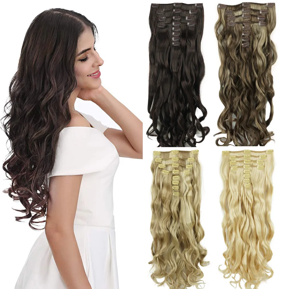 

StrongBeauty Long 24inch Natural Wavy Full Head Clip in Synthetic Hair Extensions for Women 8pcs 270g