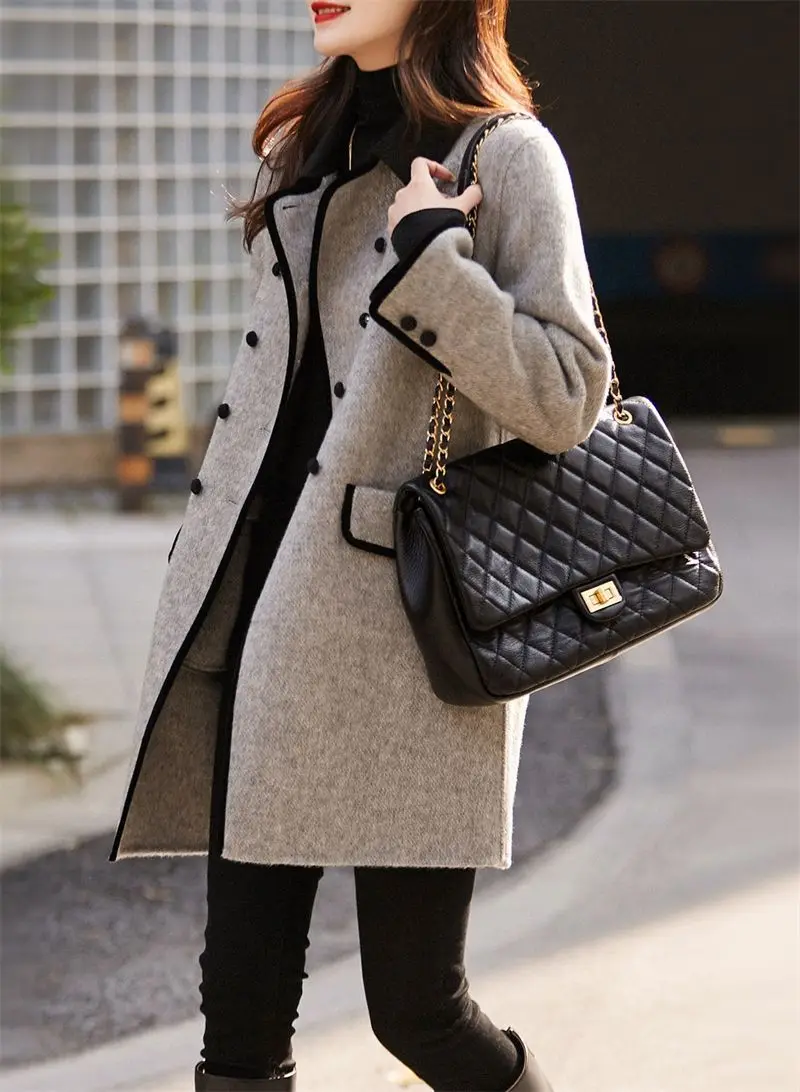 New Fashionable Contrasting Collar Woolen Coat with Slimming and Casual Plus Size Woolen Coat for Women