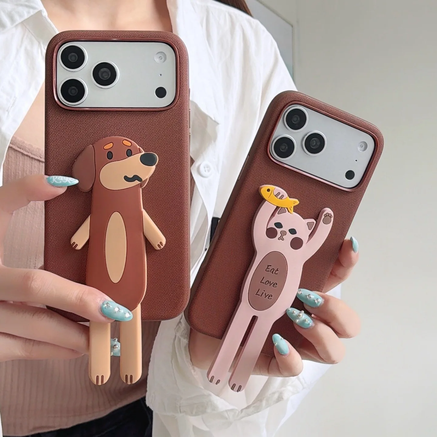 Long-legged cat and dog bracket for iPhone17promax mobile phone case Apple 16/15pro technology fabric case female