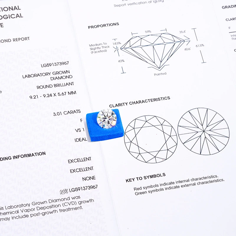 [ GIA / IGI Certificat] 0.3-10ct Round Lab Grown Diamond CVD HPHT 3EX D/F Color VVS1 Clarity Diamond Gem With Certificate