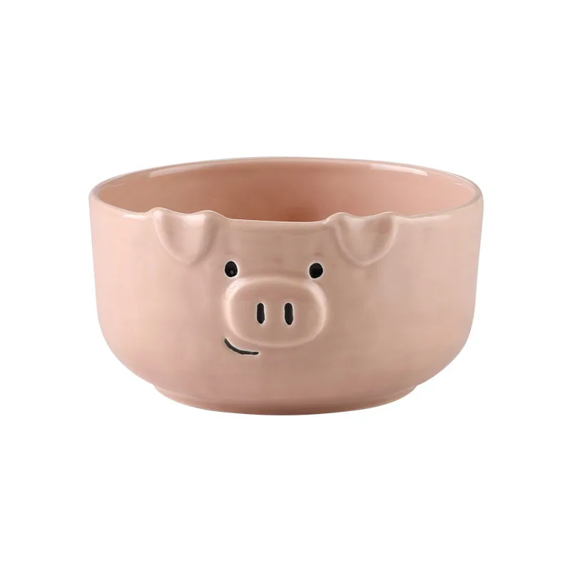 TingKe Korean cute girl ceramic tableware Japanese cartoon pink pig bowl plate saucer cup Nordic home breakfast plate salad bowl