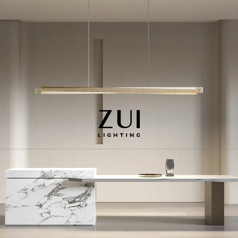 Modern light luxury restaurant chandelier design sense simple art light shadow glass creative high-end bar table one-word strip