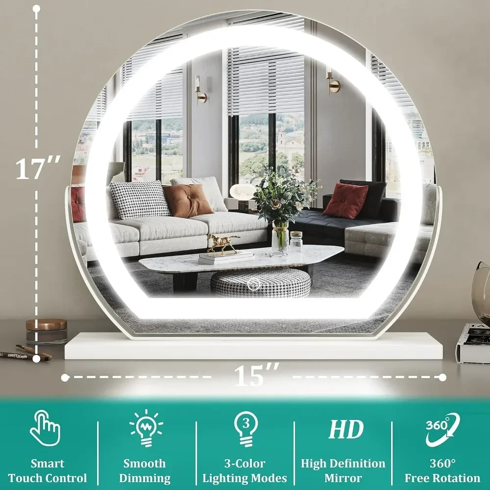 

ez 17" x 15" Vanity Mirror with Lights, LED Makeup Mirror with Smart Touch, Light up Mirror with Dimmable 3 Modes,360° Rotation