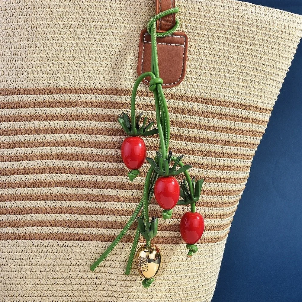 Multi-color Tomato Flower Pu Leather Pendant Hanger Handmade Leather Keychain Car Keyring Cartoon Bag Pendant Women