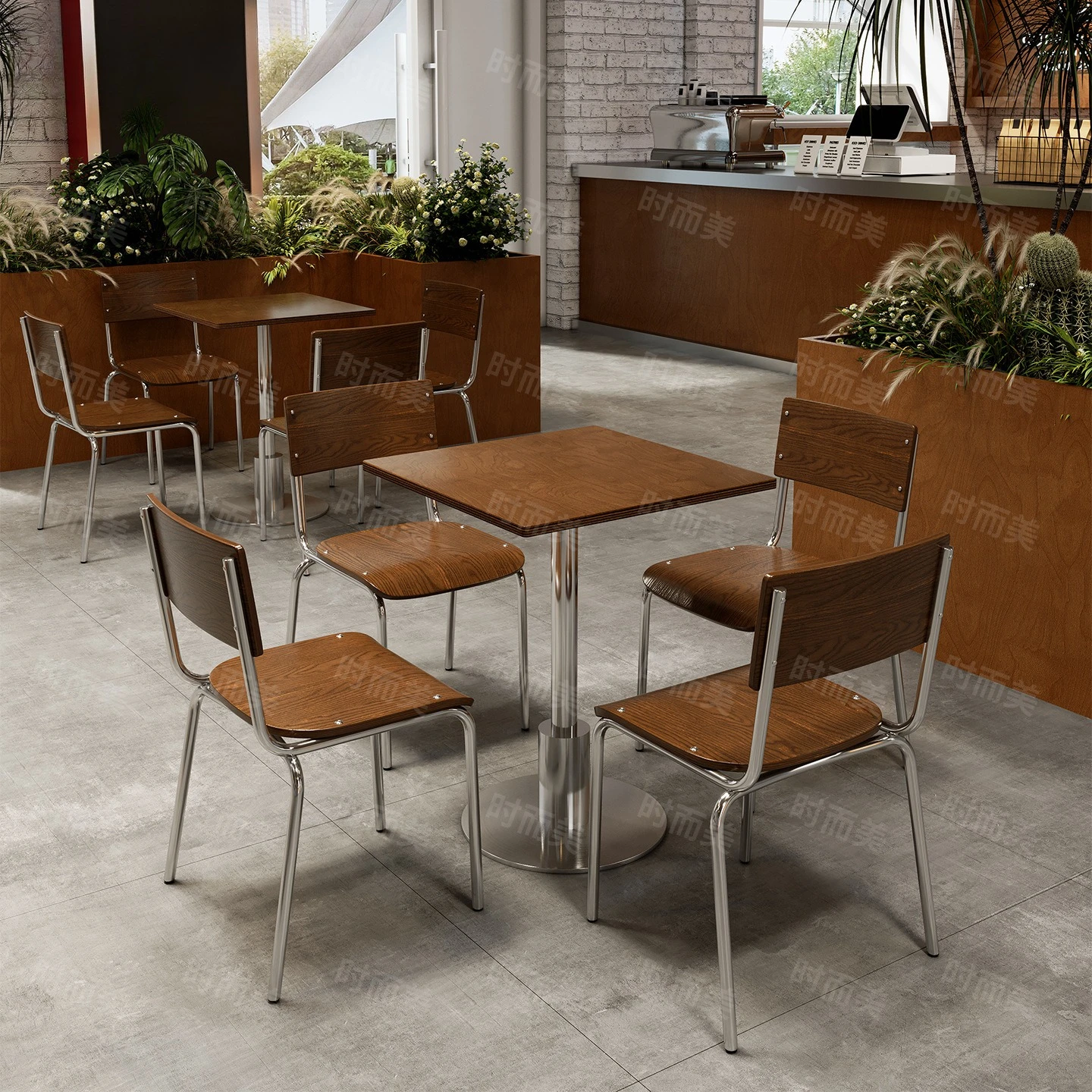 Korean restaurant, café, ocean board table and chair combination, milk tea bakery, simple dining shop 3