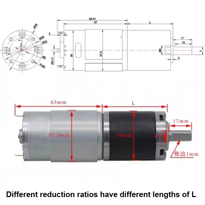36-555 High Torque DC Geared Micro Motor Speed Adjustable DC12V 24V 36mm Planetary Gearbox Metal Gear Micro Motor 11RPM~2160RPM view 6