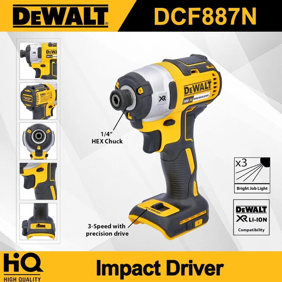 DEWALT 18V Cordless Impact Driver Drill 1/4'' Electric Screwdriver Brushless Motor Electric Screwdriver DCF887N