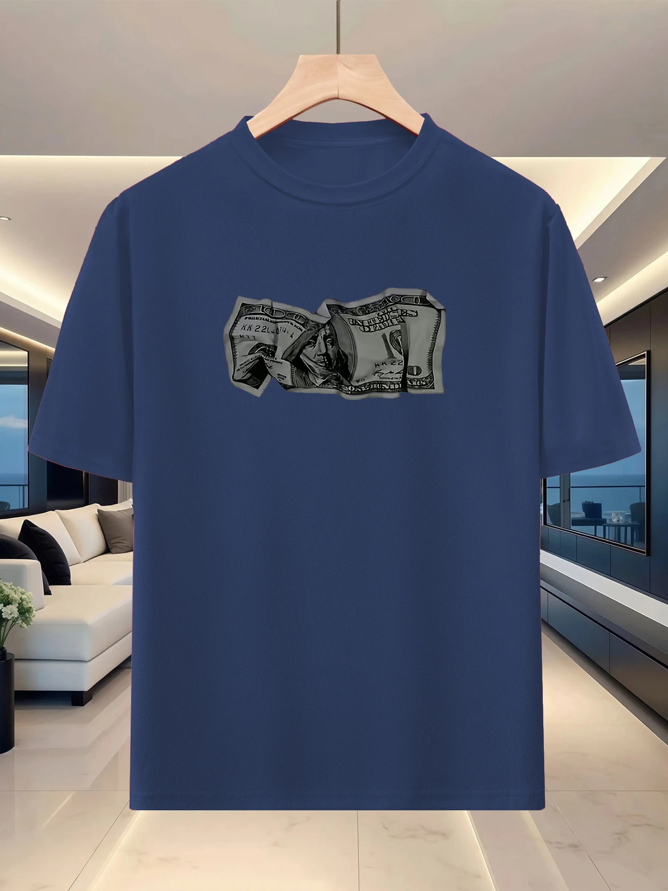 Minimally atmospheric men's loose half sleeved T-shirt for spring and summer outdoor, niche graphic print, lazy silhouette top