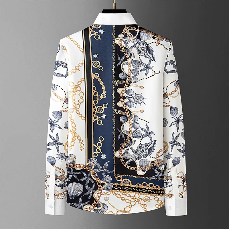 Luxury Printed Long Sleeved Shirt Men Non Ironing Casual Social Shirt Slim Fit Business Dress Party Tuxedo Blouse Men Clothing