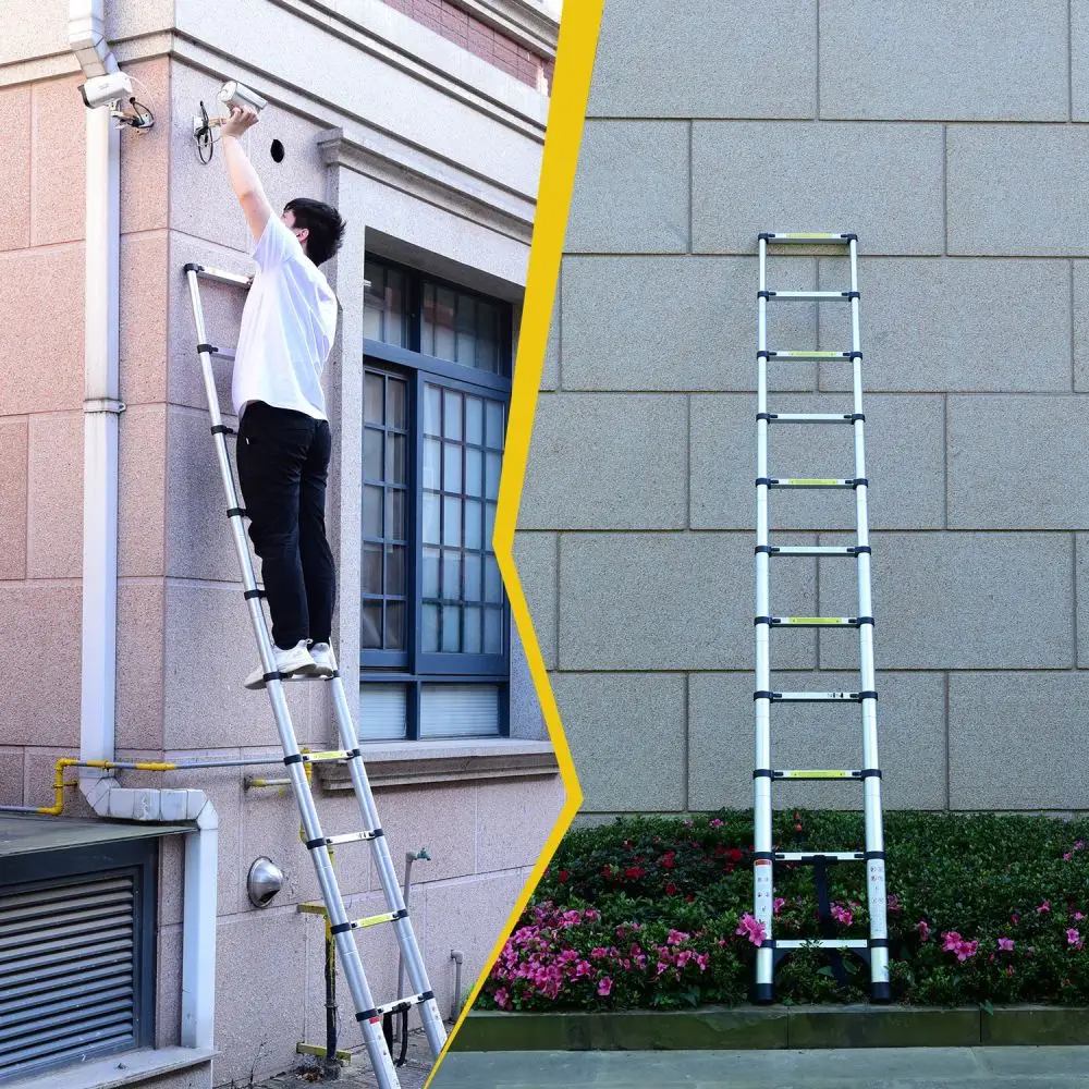 10.5ft Retractable Aluminum Ladder with Hook, Foldable Multi-functional, RV/Attic/Home,330lbs (≈3.2m)