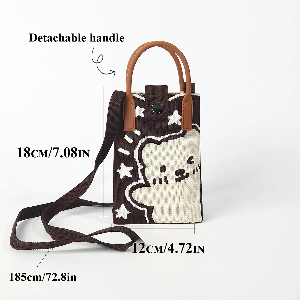 Cute and Cute Bear Knitted Satchel Cross-Body Mobile Phone Bag, Soft and Lightweight Cotton-Filled Satchel, Easy to Carry, Suitable for Commuting, Traveling and Shopping, Carrying Mobile Phones, Keys, Change and Other Small Items, Suitable for All Seasons
