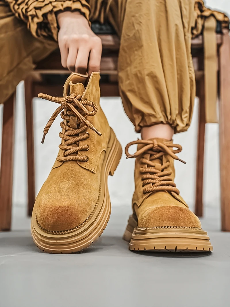 Casual High-Top Men's  Boots Winter Workwear Leather Shoes Kick-Proof Short Boots British Style round Toe Rubber Outsole