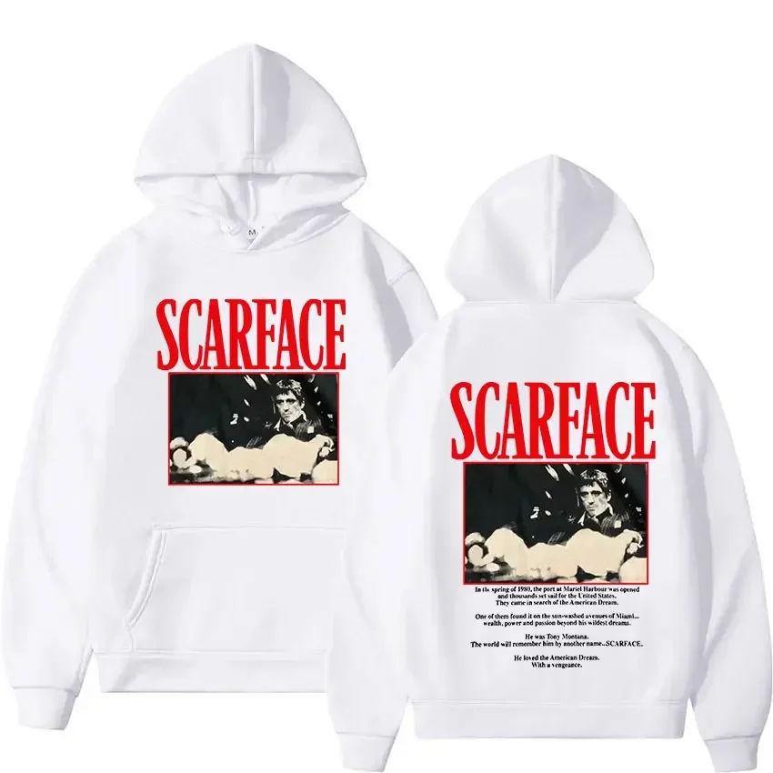 90s Classic Movie Scarface Tony Montana Hoodie Men Women Hip Hop Vintage Long Sleeve Sweatshirt Loose Fleece Pullover Streetwear