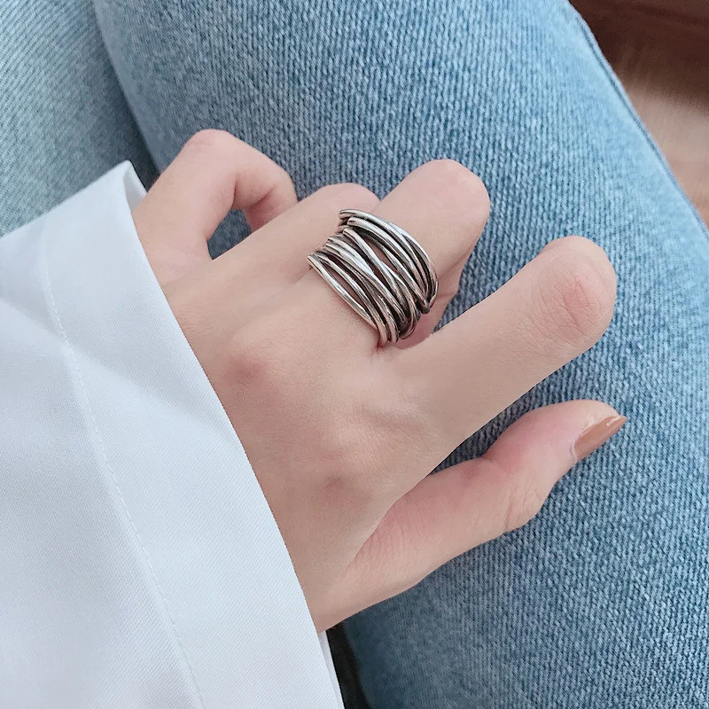 Fashion Geometric Handmade Irregular Interware Lines Ring For Women Girls Personality Irregular Adjustable Open Rings Gifts