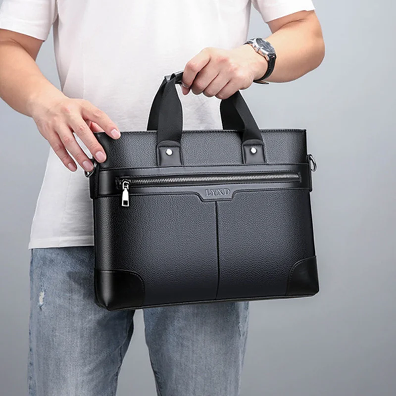 Maleta de couro para homens, bolsa de escritório masculina, bolsa mensageiro de ombro masculino, bolsa de laptop 14 ", moda