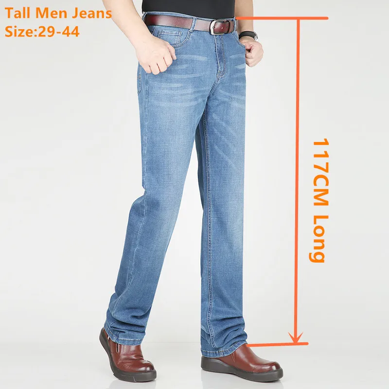 

Overlong Summer Jeans Tall Men Plus Size 44 42 40 Straight Blue Superlong Denim Trousers 117CM Extra Long Thin Slim Fit Pants