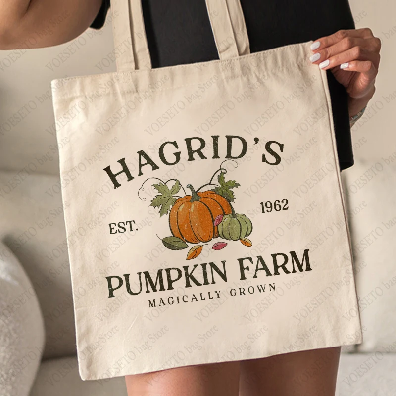 Pumpkin Farm Canvas Tote Bag Aesthetic Cute Pumpkin Shopping Bag Grocery Reusable Casual Handbag Large Capacity Shoulder Bags