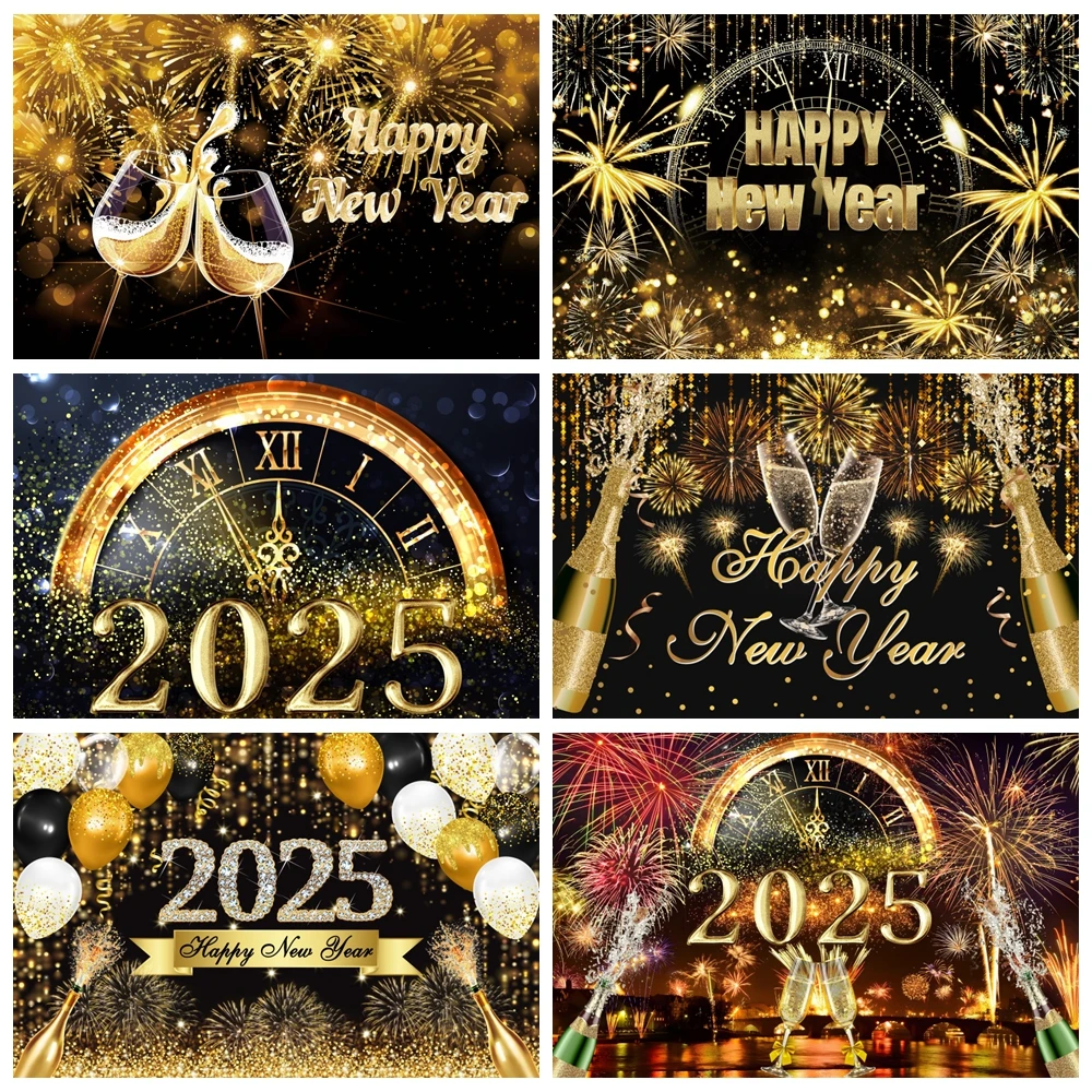 

Christmas New Year Backdrop for Photography 2025 Balloons Fireworks Champagne Party Photography Background Photo Studio Decor