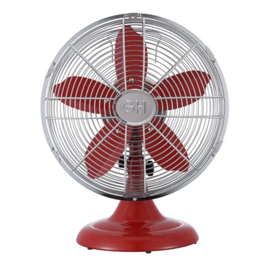 

92611 All-Metal 12 Retro Desk Office Table Fan with Wide Oscillation, 3-Speed Settings Carrying Handle, Crimson Red