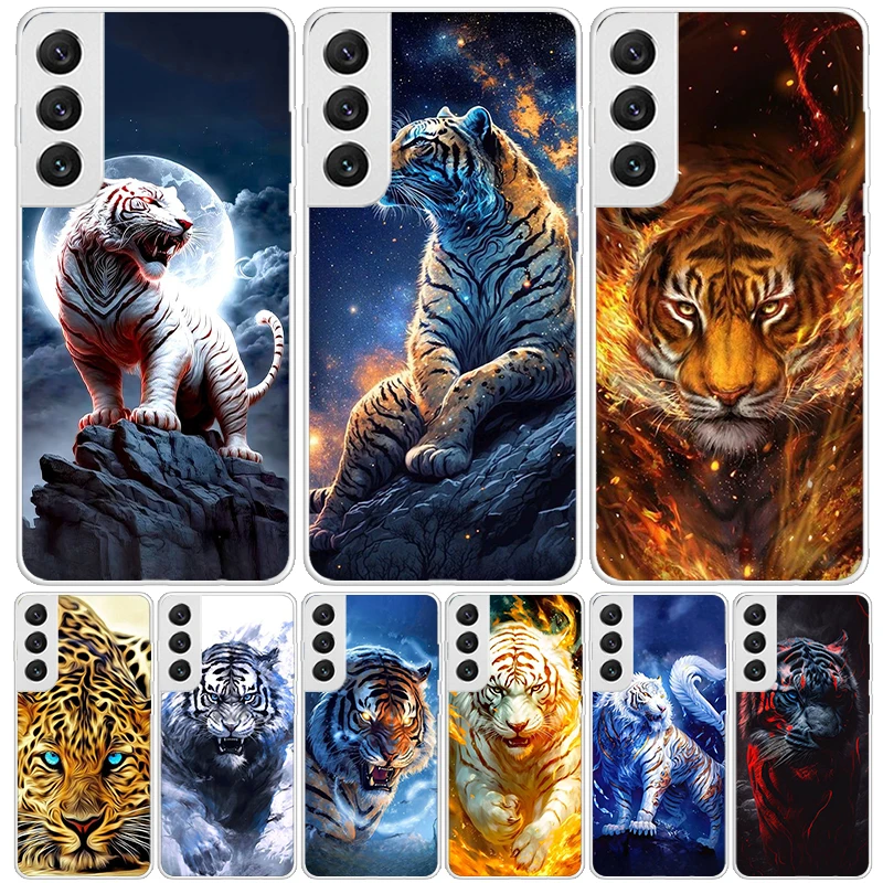 Ferocious Tiger Animal Phone Case For Samsung Galaxy S24 S23 S22 S21 FE S20 Ultra S10 Plus S10E S9 S8 + Art Customized Coque Cap