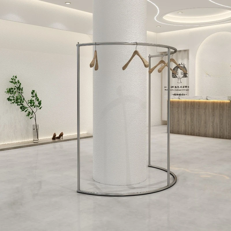 

Clothing store display stand stainless steel semi-circular arc clothes hanging rod