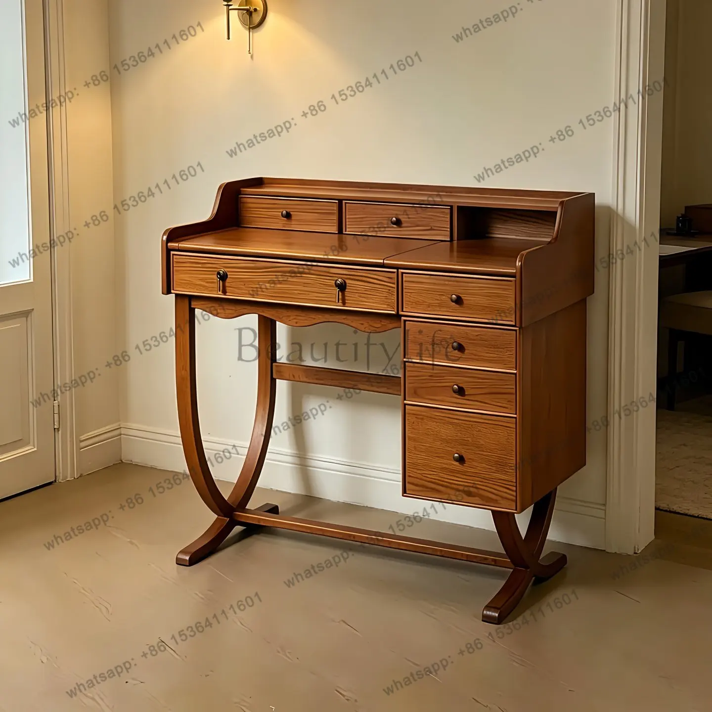 

French retro dresser antique bedroom with mirror makeup table American solid wood desk