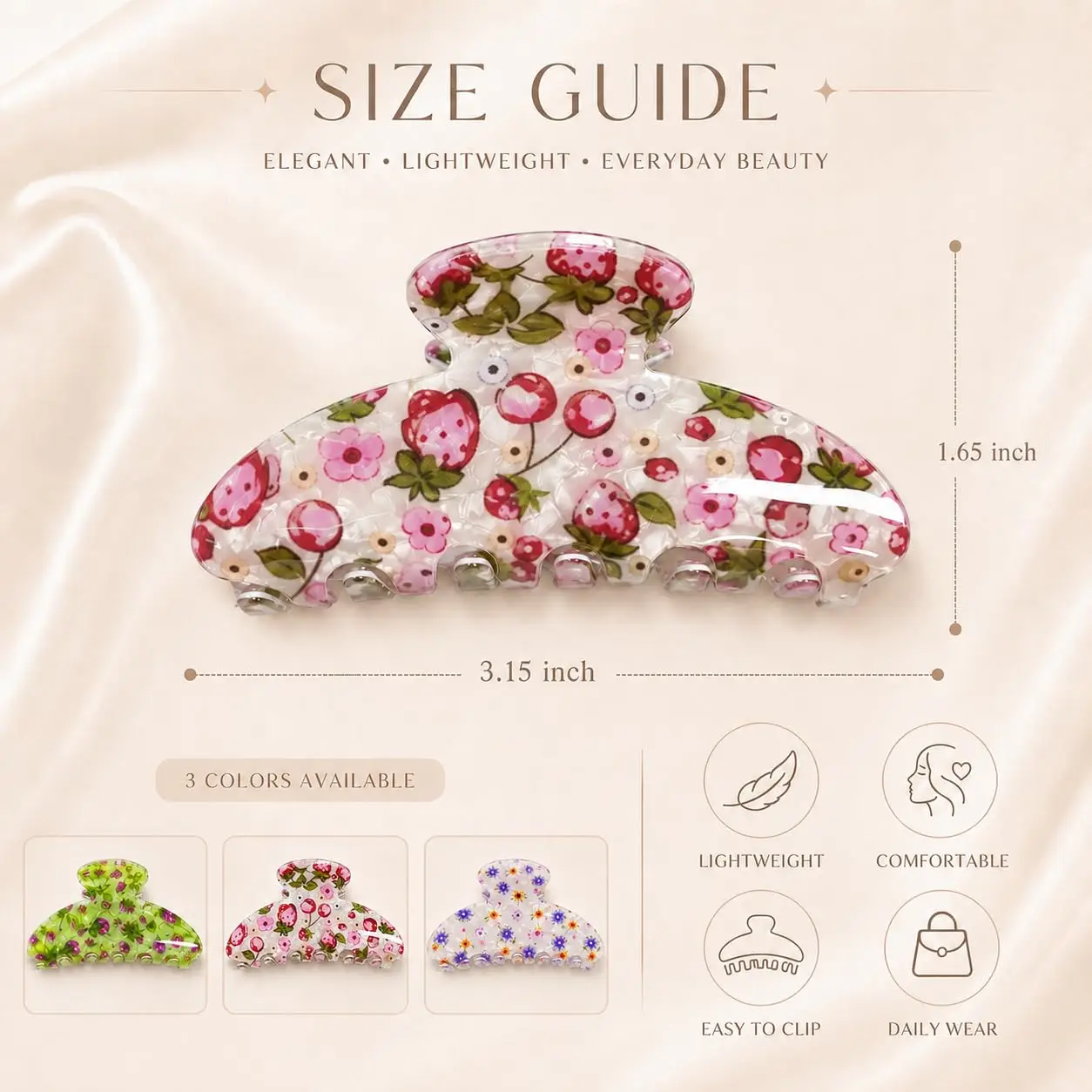 Floral Hair Claw Clips for Women, Acrylic Hair Clips, Personalized Puffy Claw Clip, Claw Clips for Full or Half Ponytail