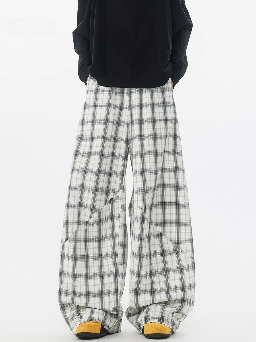 

Мужские брюки в американском ретро-стиле с клетчатыми вставками, широкие, прямые, свободные, оверсайз, из чистого хлопка, весенние, повседневные