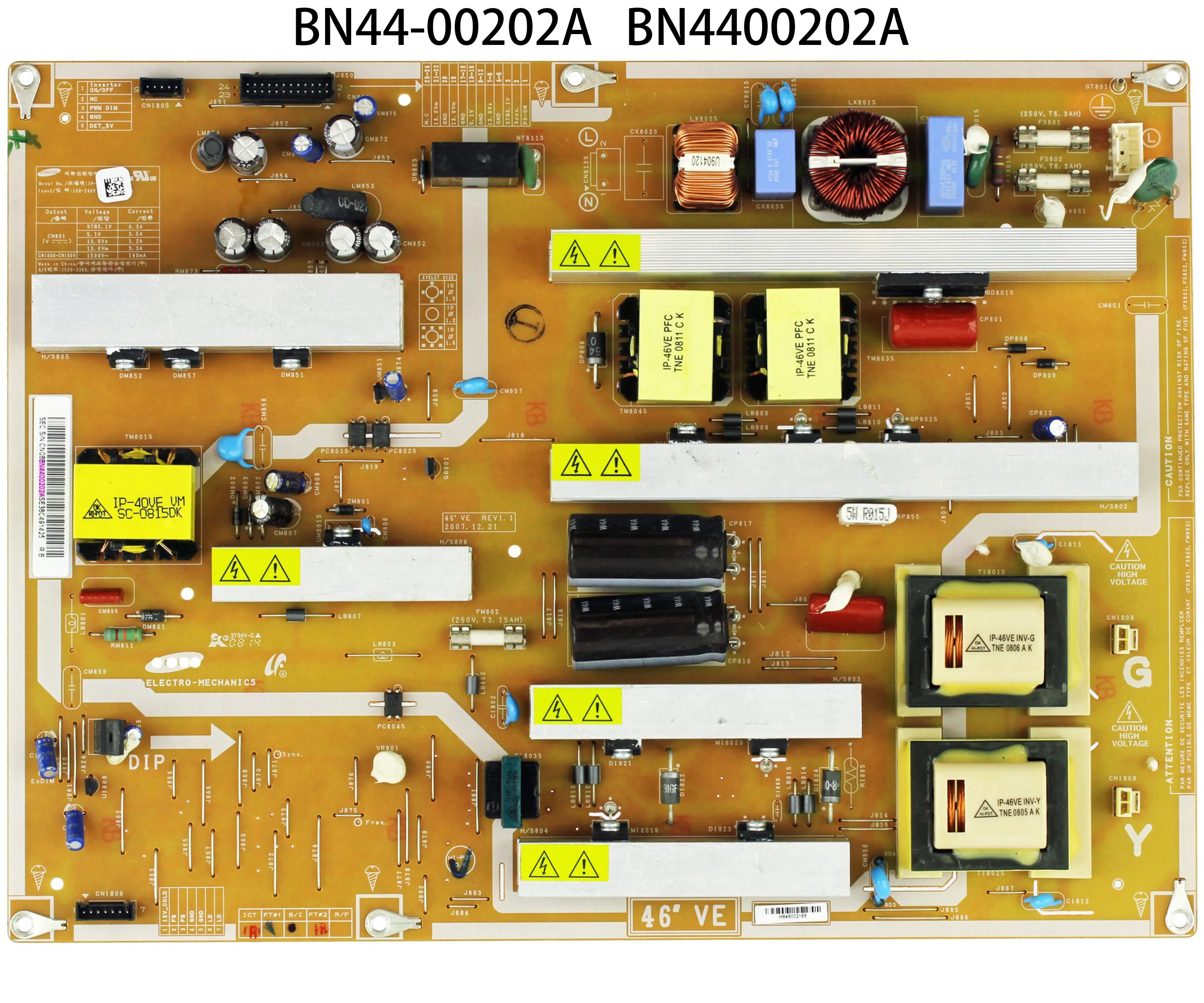 Placa de fuente de alimentación BN44-00202A, compatible con LN46A500T1F, LN46A530P1F, LN46A540P2F, LN46A550P3F, LN46A580P6F, LN46A650A1F, BN4400202A