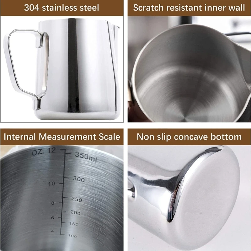 Aço inoxidável café leite espuma jarro, Latte Art, Frother Pitcher, Medição derramando copo, Espresso Barista, Dropshipping