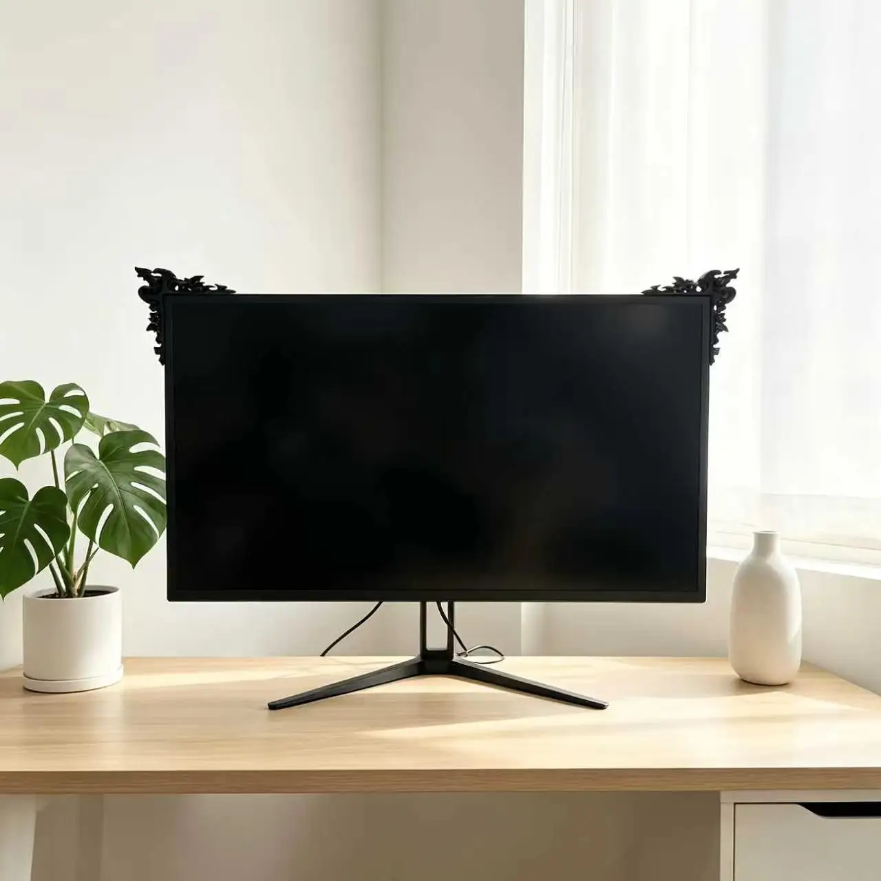 Gothic style display corner decoration with dark carved flower design, high-quality plastic display decoration