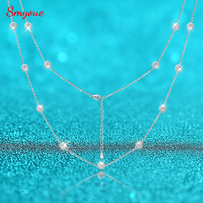 Smyoue 4mm 65cm Bubble Full Moissanite Necklace for Women D Color Sparkly Lad Diamond Wedding 925 Sterling Silver Pendant GRA