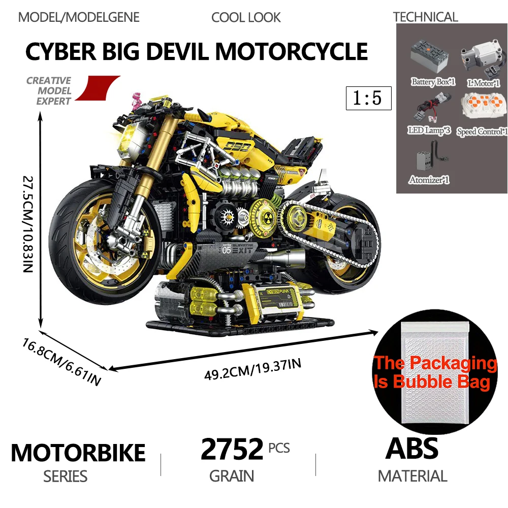 Technische Cyberpunk Motorrad Modell Bausteine MOC Montage Set Ziegel 1:5 Größe Motorrad Spielzeug Geschenk Für Kinder Kinder
