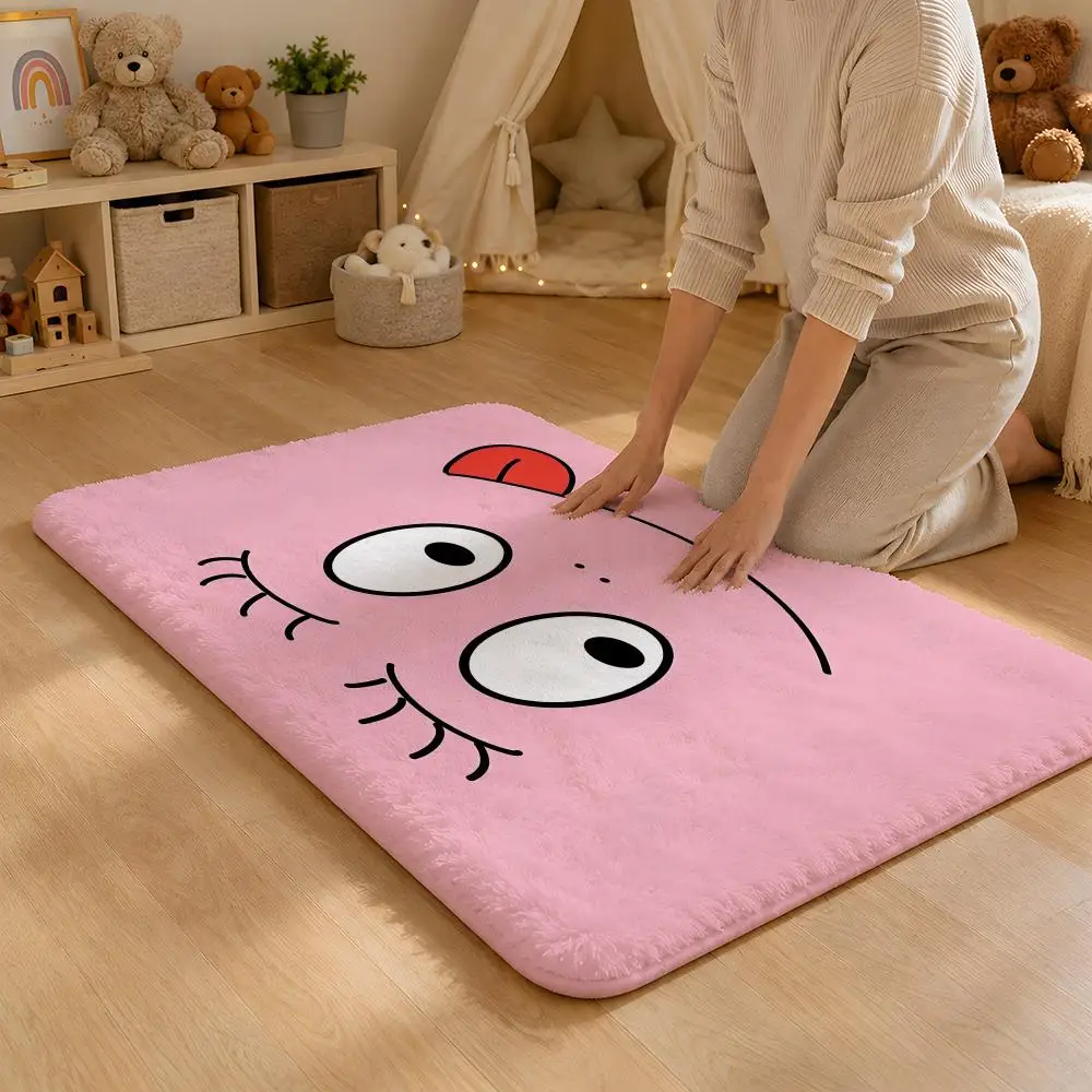 Cute Cartoon B-Barbapapas Floor Mat Flannel Rug Non Slip Absorbent Soft Washable For Entryway Hallway Bathroom Kitchen Decor