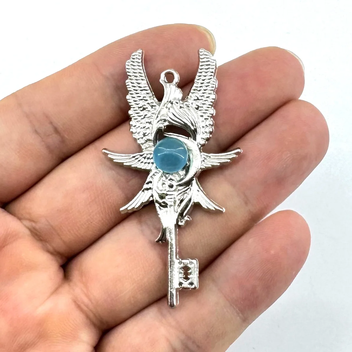 10PCS Moonstone Angel Wings Key Pendant Necklace Retro Luxury Men's and Women's DIY Accessories