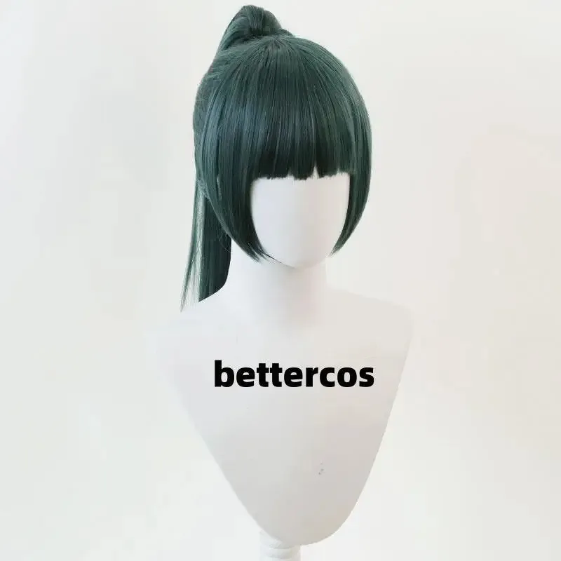 New Anime Cosplay Maki Zenin Wigs Dark Green Ponytail Heat Resistant Synthetic Hair Cosplay Wig + Wig Cap + Glasses CVBGFD4E2025