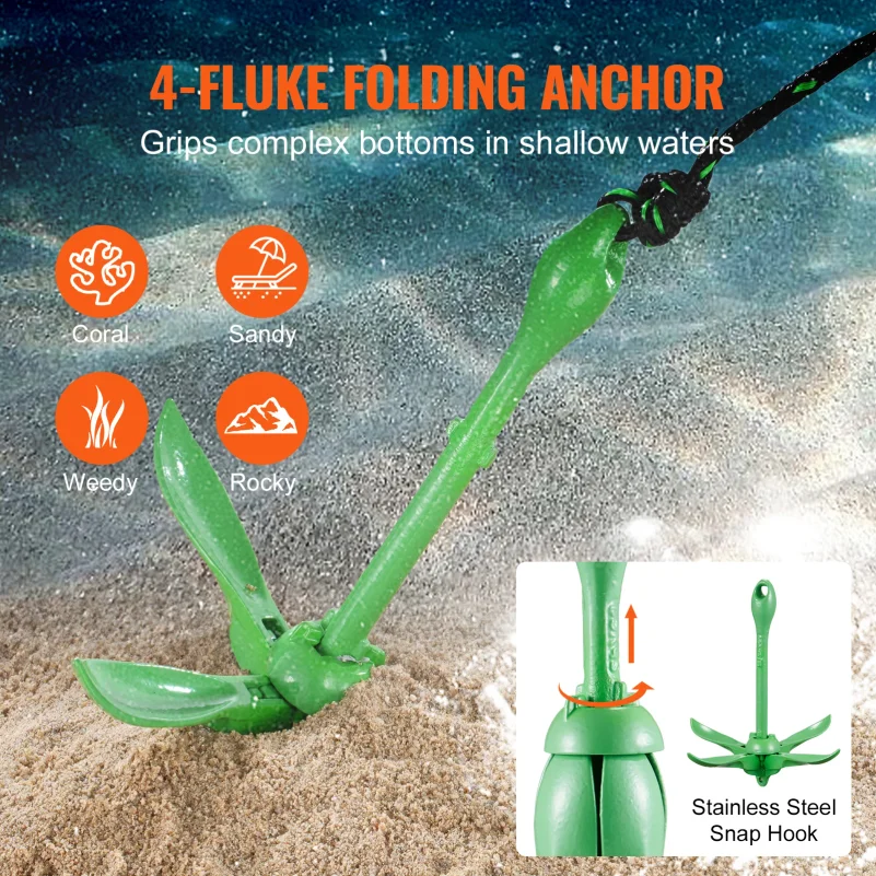 Kayak Anchor Kit 3.5 lb Paddle Board Anchor Kit with 26.2 ft Rope and Buoy Folding Small Boat Anchor with Storage Bag view 3