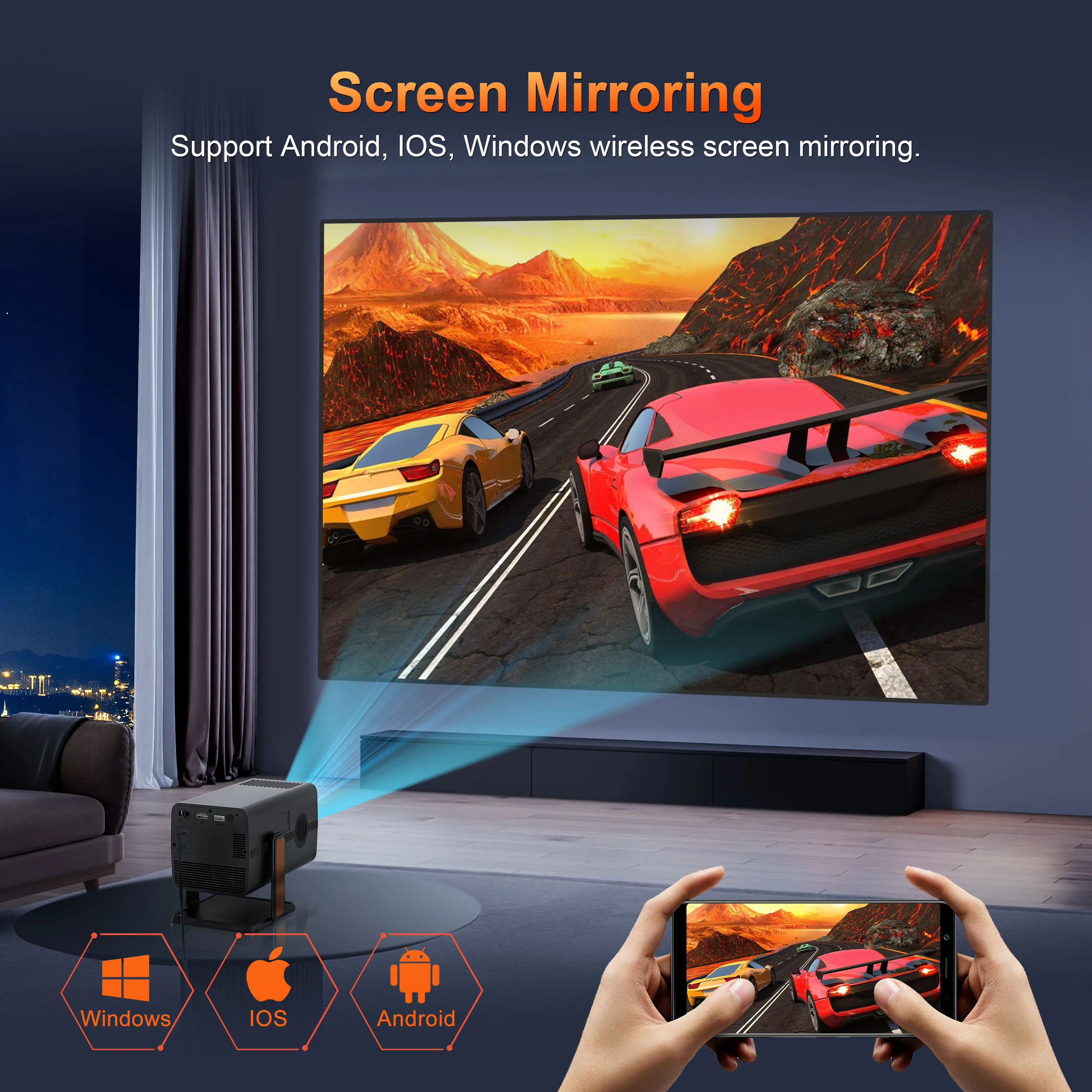 YDH-HM103 جهاز عرض ليزر ذكي 4K 600 لومن أندرويد 13 صوت التحكم عن بعد التركيز التلقائي مناسب لجهاز العرض المحمول الداخلي