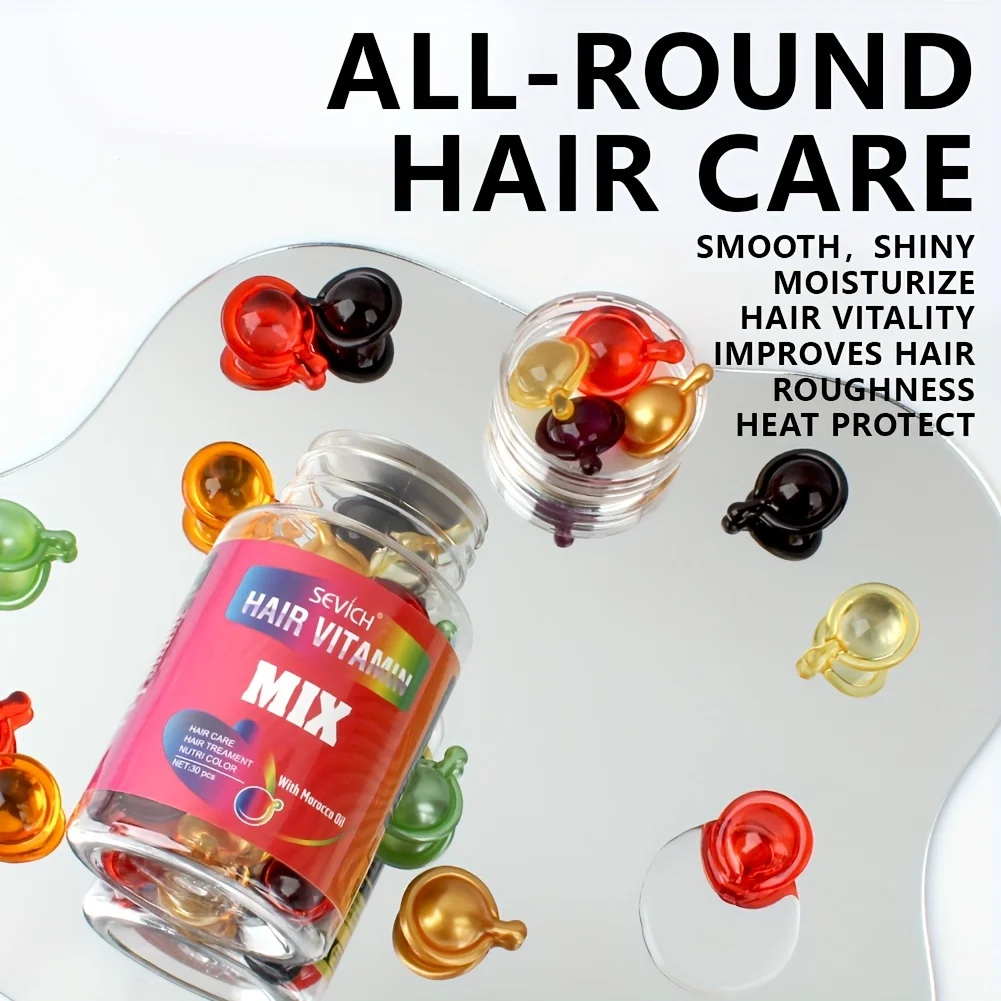 30Pcs Anti Hair Loss Hair Vitamin Capsule Oil Keratin Complex Oil Smooth Silky Hair Serum Hair Mask Repair Frizz Damaged Sevich